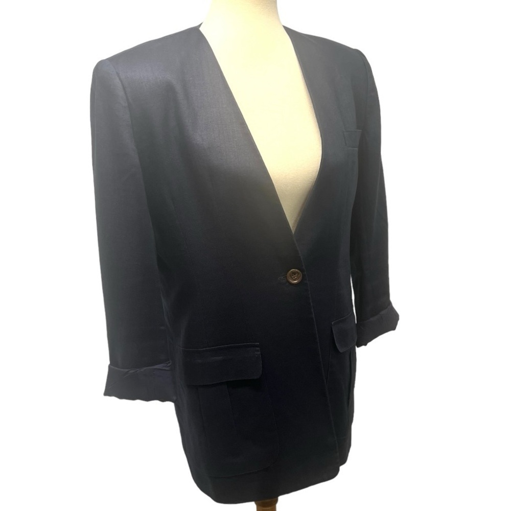 Classiques For Nordstrom Vintage Navy Linen Single Button  Blazer Womens Medium - Picture 6 of 9
